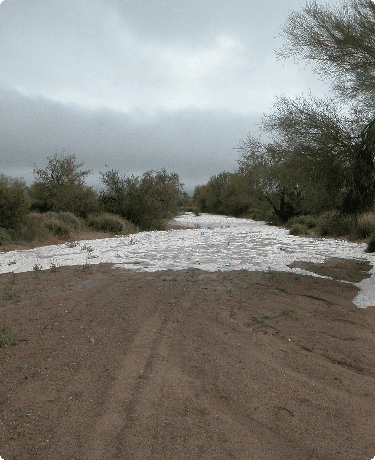 Water flowing through desert landscape