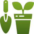 Gardening tools and plant icon